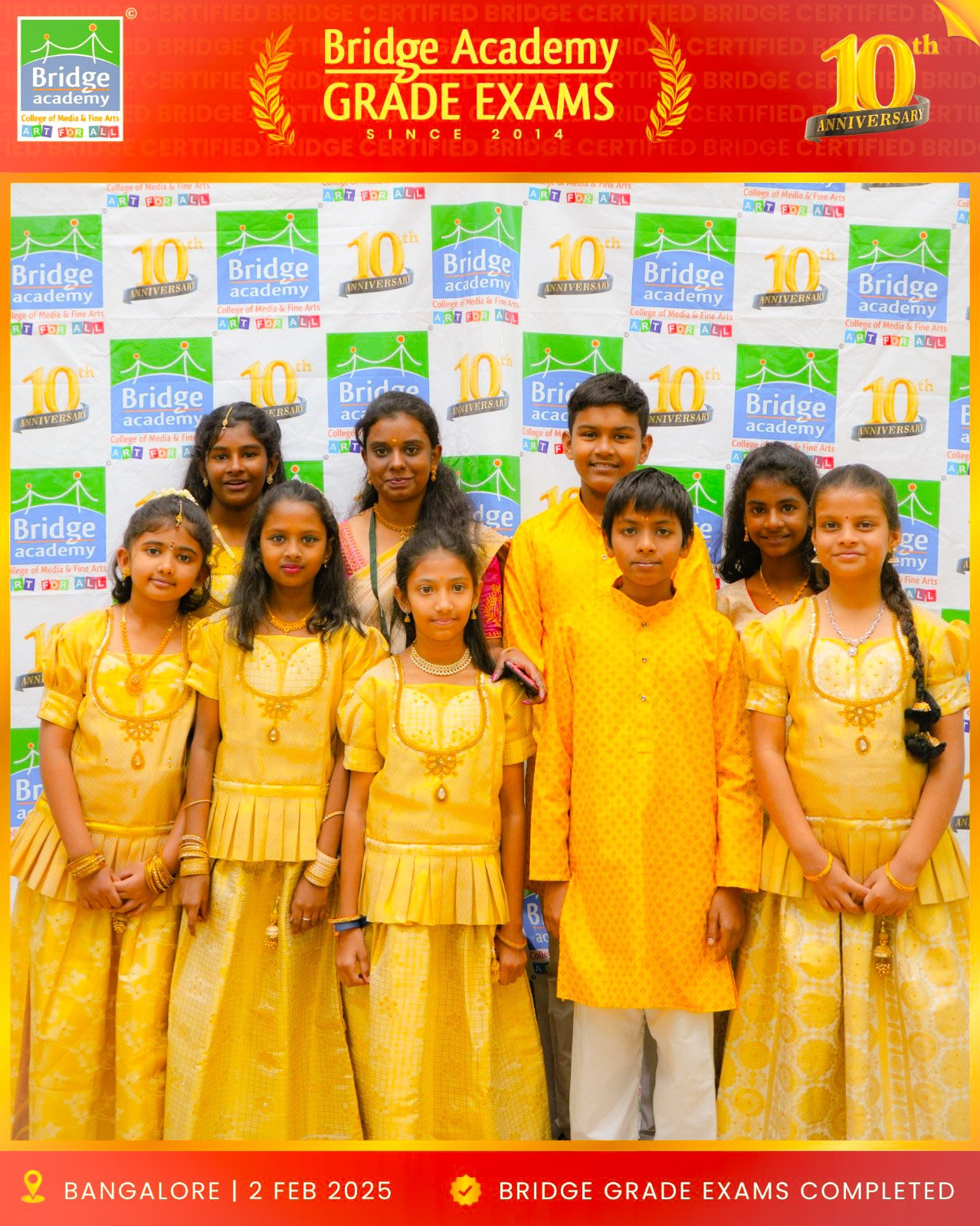 Students posing together at a grade exam event