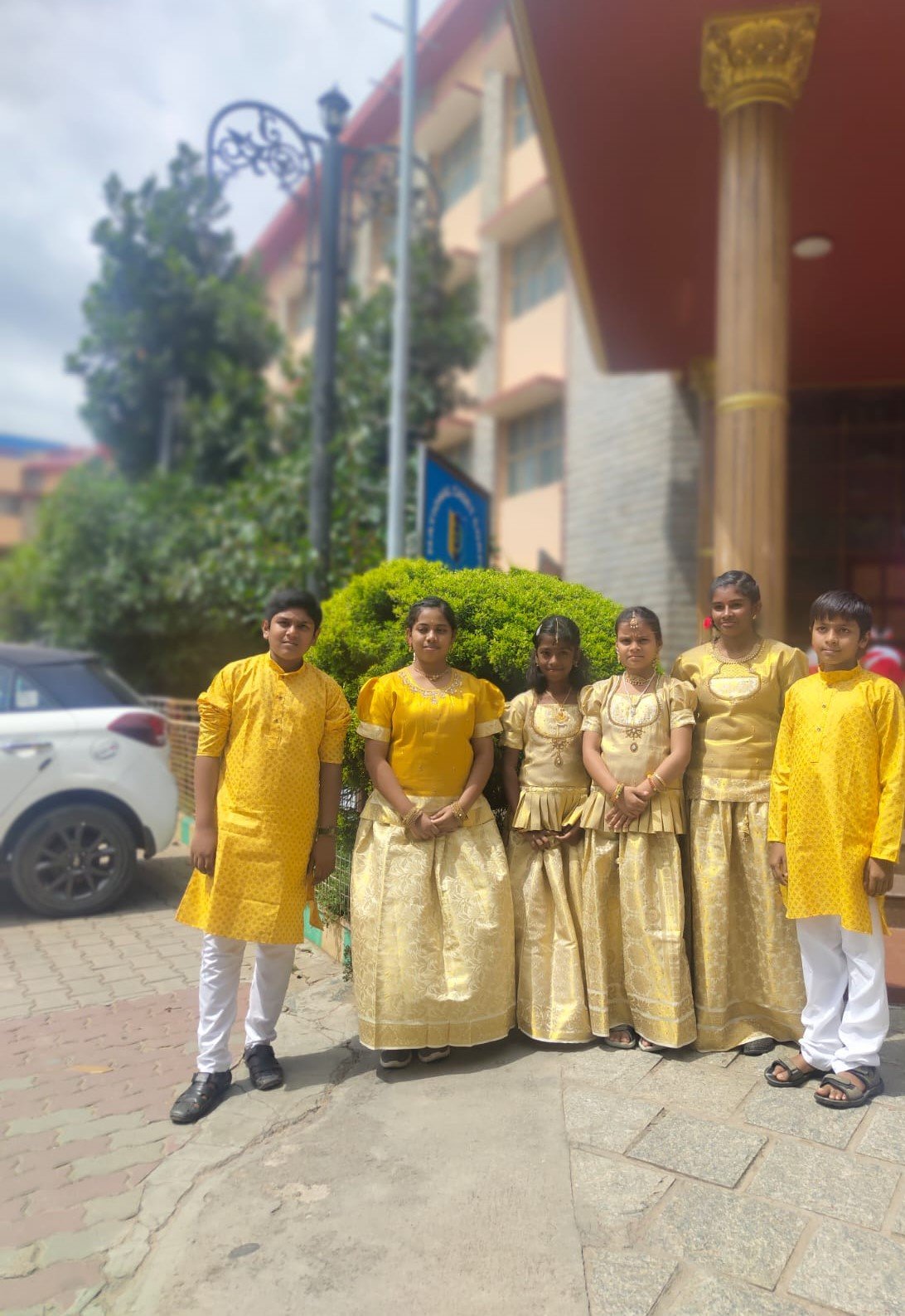 Students gathered outside after a grade exam
